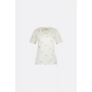 Fabienne Chapot Phil V-neck Green Heart T-shirt Off White  foto 1