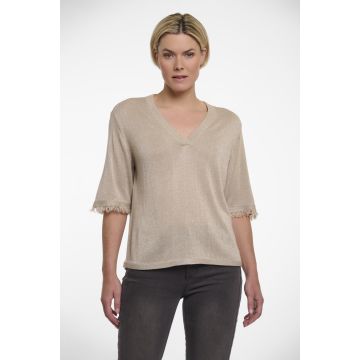 Rino Pelle V-neck short sleeves top with fringes Zand foto 1