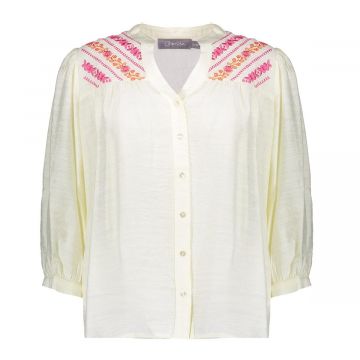 Geisha Blouse embroidery at yoke 3/4 sl Off White  foto 1