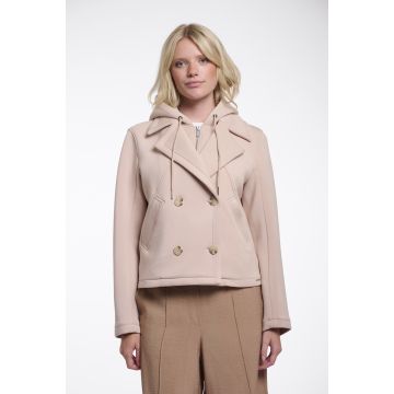 Rino Pelle Double breasted jacket with detachable hood collar Zand foto 1