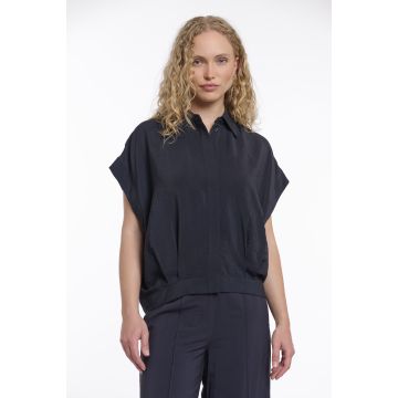 Rino Pelle Boxy capsleeve top with pleats in waist Blauw foto 1