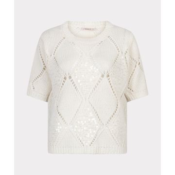 EsQualo Sweater ajour diamond sequins Ecru foto 1