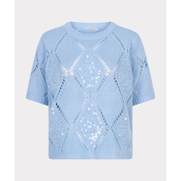 EsQualo Sweater ajour diamond sequins Blauw foto 1