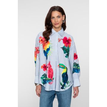 Geisha Blouse stripes & birds Multi Colour foto 1