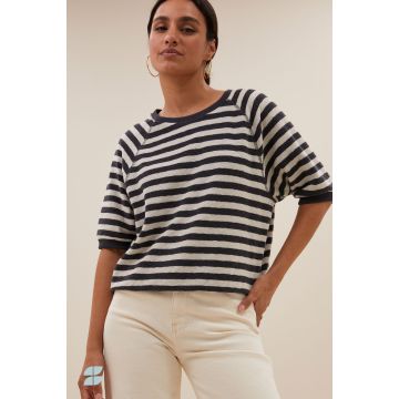 By-Bar neva slub stripe top Zwart foto 1