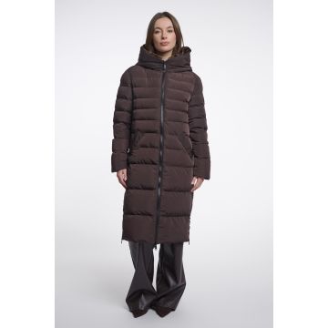 Rino Pelle Long padded hooded coat Bruin foto 1
