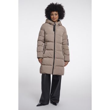 Rino Pelle Long padded hooded coat Zand foto 1