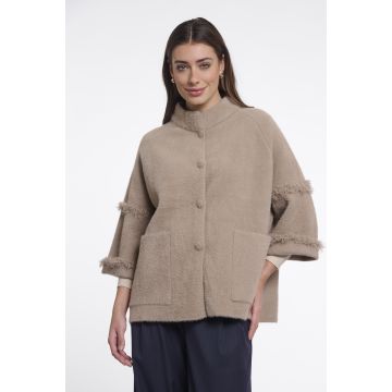 Rino Pelle Cape with fringe details Beige foto 1