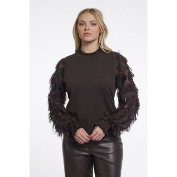 Rino Pelle Knitted pullover with fancy long sleeves Bruin foto 1