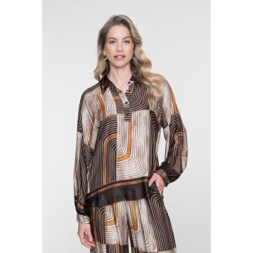 Geisha Blouse satin AOP Bruin foto 1