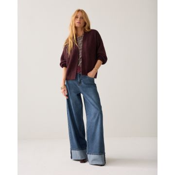 Summum Puff sleeve cardigan Cozy melange knit Bordeaux rood foto 1