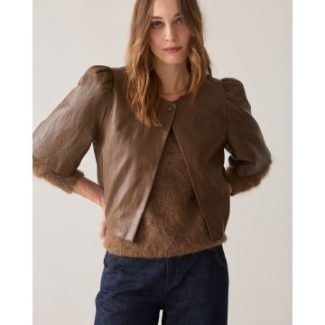 Summum Puff sleeve top Soft faux leather Bruin foto 1