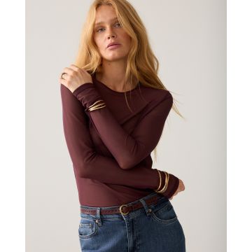 Summum Round Neck Top Long Sleeve Mesh Solid Rood foto 1