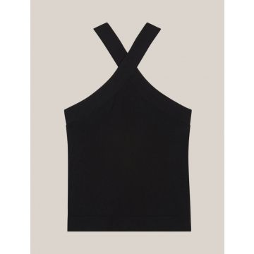 Summum Cross strap top dull viscose polyamide knit Zwart foto 1