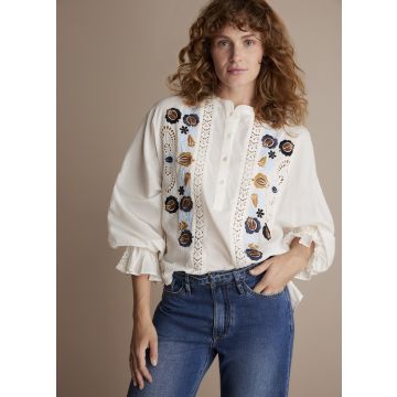 Summum Blouse flower embroidery col blue Off White  foto 1