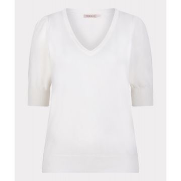 EsQualo Sweater V/neck gathering slve basic knit Off White  foto 1