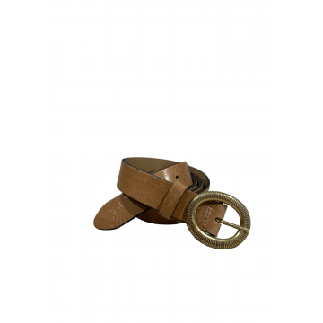 Trezz 3cm Ovaal gestreepte doorsteek gesp Camel foto 1