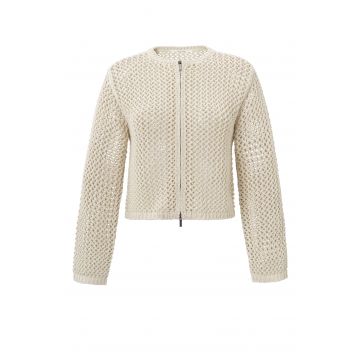YAYA Mesh stitch cardigan with zipp Beige foto 1