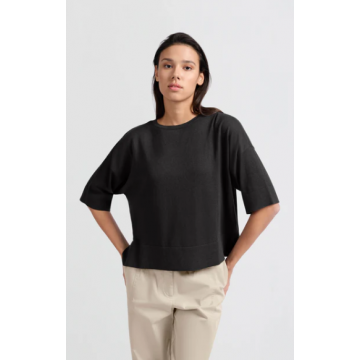 YAYA Oversized fine knitted t-shirt Antraciet foto 1