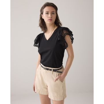 Summum Butterfly sleeve top with lace Zwart foto 1