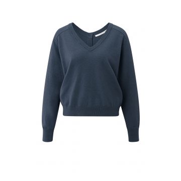 YAYA Double v-neck sweater with but Navy foto 1