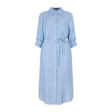 Red Button Shirtdress Linnen/Viscose pinstripe Lichtblauw foto 1