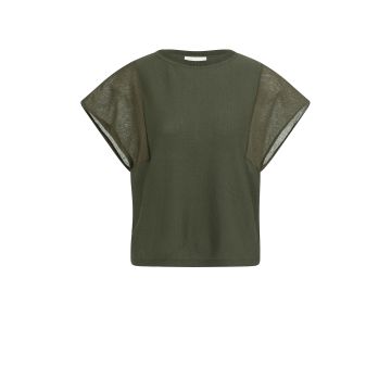 YAYA Sweater with transparant s/s Army Groen foto 1