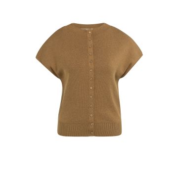 YAYA Mouwloos gebreid vest met knopen Camel foto 1