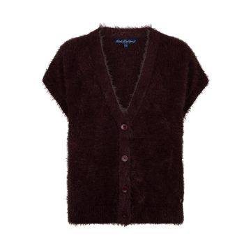 Red Button Sleeveless Fuzzy Bordeaux rood foto 1