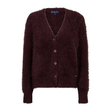 Red Button Cardigan fuzzy Bordeaux rood foto 1