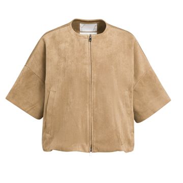 YAYA Oversized suede jasje met korte mouwen en ballonvormige zoom Bruin foto 1