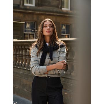 YAYA Gebreid gestreept vest met lange mouwen Grijs foto 1