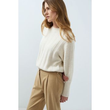 YAYA Ribgebreide trui met vleermuismouwen en koord Off White  foto 1