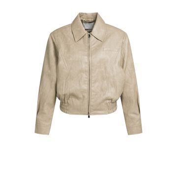 YAYA Kort jasje van imitatieleer met elastische tailleband Beige foto 1