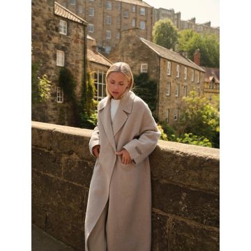 YAYA Extra lange geweven wollen jas Beige foto 1