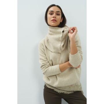 YAYA Trui met sjaal met knoopjes Beige foto 1