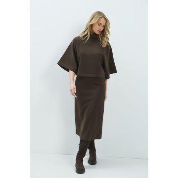 YAYA Jersey midi rok met geborstelde look Bruin foto 1