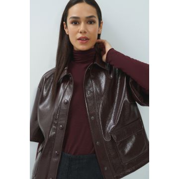 YAYA Korte overhemdjas met korte mouwen van lakleer Bordeaux rood foto 1