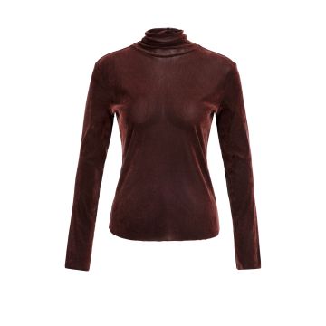 YAYA Top van fluwelen mesh met hoge halslijn Bordeaux rood foto 1
