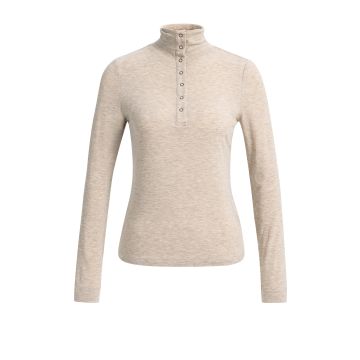YAYA Top met lange mouwen en hoge halslijn met drukknoopsluiting Beige foto 1