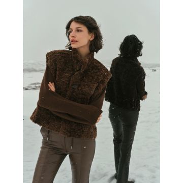 YAYA Oversized bodywarmer van imitatiebont met koorddetails Bruin foto 1