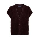 Red Button Sleeveless Fuzzy Bordeaux rood