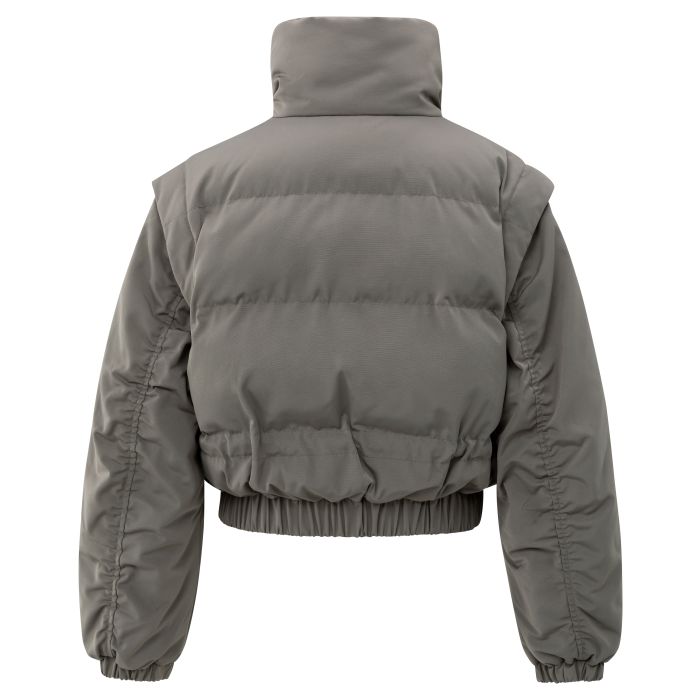 Stijlvolle Taupe Jas met Afritsbare Mouwen - Flexibele Fashion