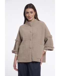 Rino Pelle Cape with fringe details Beige foto 1