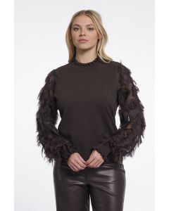 Rino Pelle Knitted pullover with fancy long sleeves Bruin foto 1