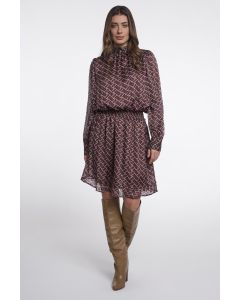 Rino Pelle Dress with high neck and puff sleeve Rood foto 1