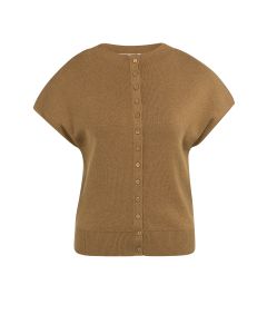 YAYA Mouwloos gebreid vest met knopen Camel foto 1
