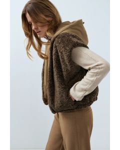 YAYA Omkeerbare bodywarmer van imitatiebont met nylon en capuchon Bruin foto 1