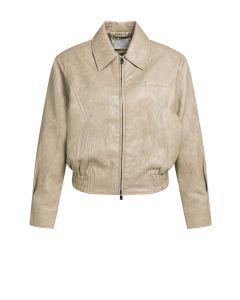 YAYA Kort jasje van imitatieleer met elastische tailleband Beige foto 1