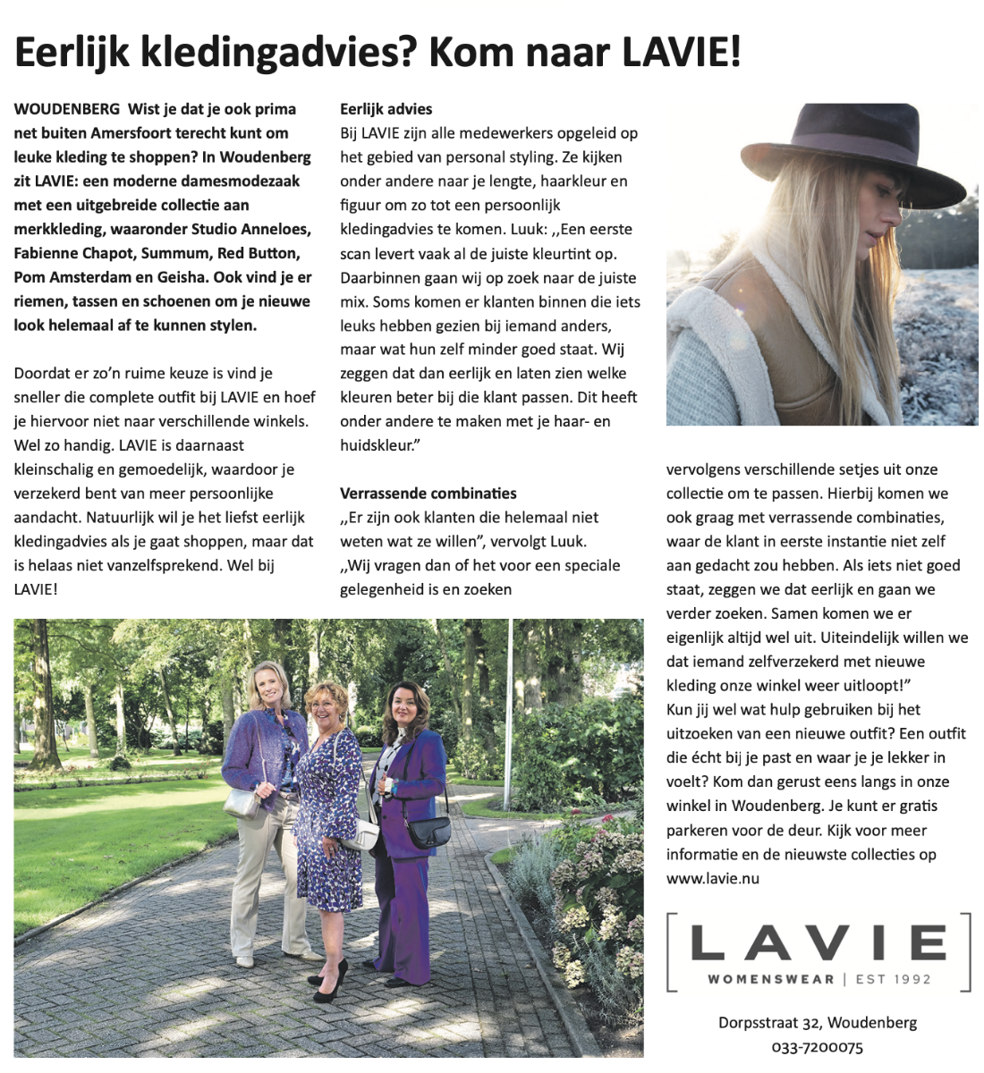 Artikel Krant Amersfoort LAVIE Womenswear